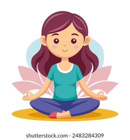 Woman sitting in lotus position with flower in background