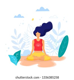 Girl Practices Yoga Open Air Concept Stock Vector (Royalty Free) 1748172044