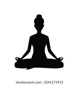Woman sitting in lotus position practicing meditation. Yoga girl vector  illustration.