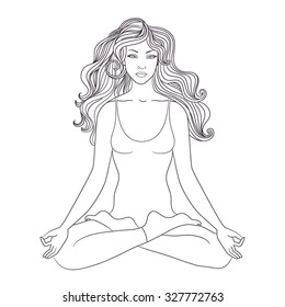 Woman sitting in the lotus yoga pose. Vector illustration