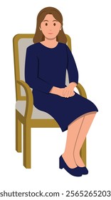 Woman sitting with manner isolated illustration. Sitting etiquette posture.