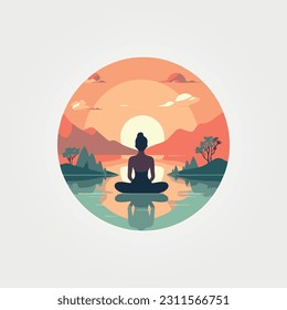 mujer sentada meditando al atardecer en la naturaleza