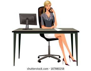 The woman is sitting in the office 