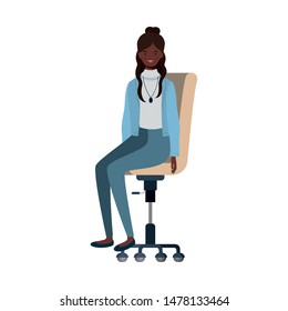 woman with sitting in office chair on white background