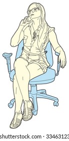 woman sitting in a office chair using a cellphone