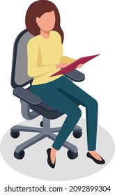 Woman sitting on armchair with to do list. Vector girl female character, person worker indoor illustration