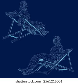 Woman sitting on beach lounger and enjoying comfort. Vector illustration