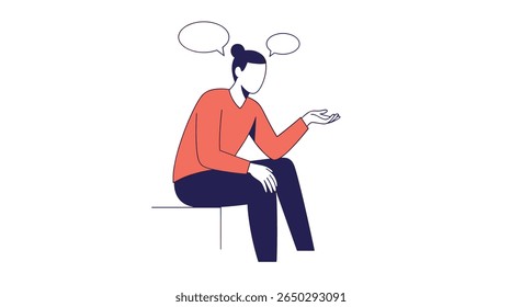 Woman Sitting on a Bench Lost in Thought Expressing her Ideas and Opinions