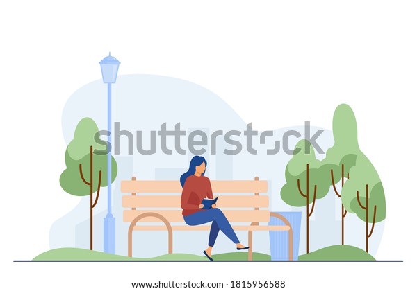 Woman Sitting On Bench Reading Book Stock Vector (royalty Free 