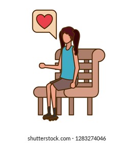 woman sitting on bench with speech bubble