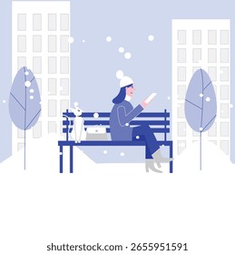 woman sitting on a bench using her cell phone vector design clean and unique latest illustration