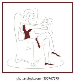 The woman sitting on a chair and admire photo