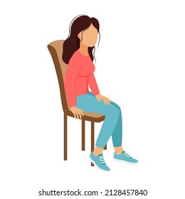 Woman sitting on chair isolated vector illustration. Adult girl character. The young lady does nothing