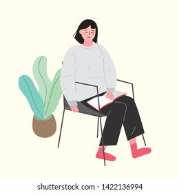 A woman sitting on a chair and reading a book. Vector eps10