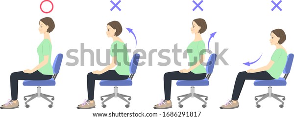 A woman sitting on a chair in the right posture. Comparative illustration