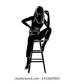 woman sitting on chair silhouette, vector on white background