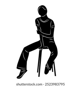 woman sitting on chair silhouette, vector