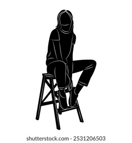 woman sitting on chair silhouette vector