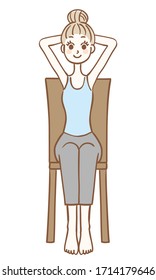 A woman sitting on a chair and stretching