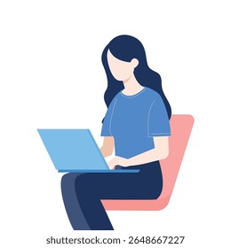 Woman sitting on chair using laptop illustration