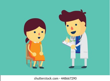 Woman sitting on a chair waiting to meet doctor for health check up. This illustration about health care.