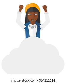Woman sitting on cloud.