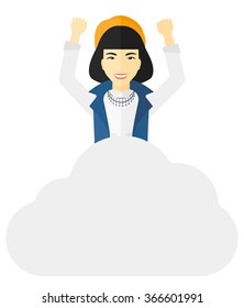 Woman sitting on cloud.