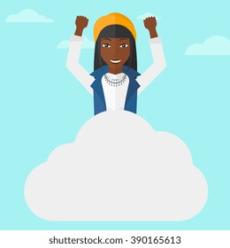 Woman sitting on cloud.