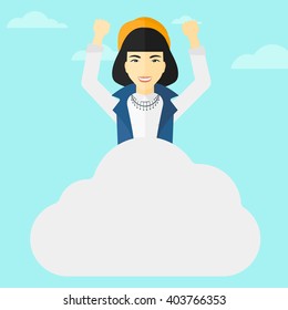 Woman sitting on cloud.