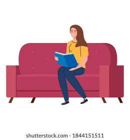 woman sitting on couch reading a book design of Activity and leisure theme Vector illustration