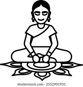 A woman is sitting on a mat with her hands on her knees