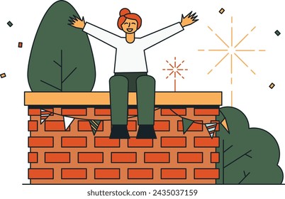 Woman sitting on railing celebrating party