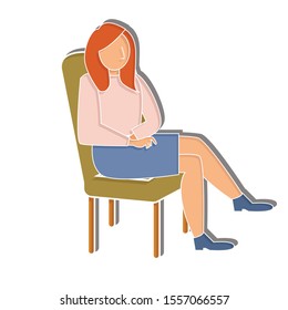 Woman sitting on sofa concept. Creative idea design. Flat vector illustration use for your project.