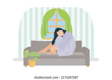 woman sitting on the sofa flat illustration isolated on white background. woman illustration isolated. chill out illustration isolated.