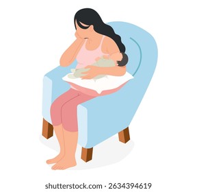 The woman sitting on the sofa is holding her baby.
