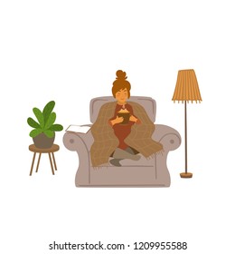 Woman Sitting On Sofa Home Warming Stock Vector (Royalty Free ...