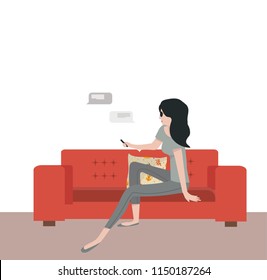 woman sitting on sofa with messaging