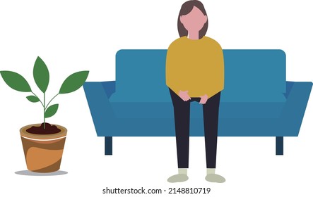 Woman sitting on the sofa. Relaxing at home, chilling. Vector illustration