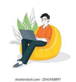 A woman sitting on the sofa using a laptop