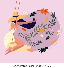 woman sitting on a swing with flowers