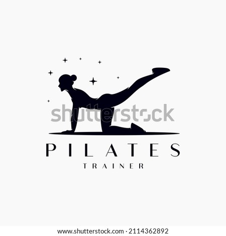 Woman sitting pilates icon silhouette logo design Premium