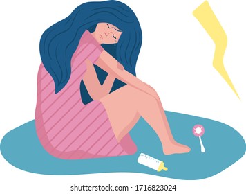 Woman sitting in pool of tear, problem with mental state concept, vector illustration on white background. Unstable psychological condition, female depression and stress. Flat style.