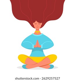 Woman sitting in pose of yoga. International yoga day. Illustration for yoga, meditation, relax, recreation, healthy lifestyle