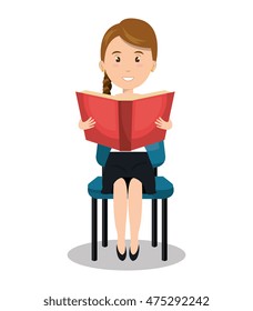 woman sitting reading book vector illustration design