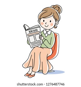Woman sitting and reading a newspaper