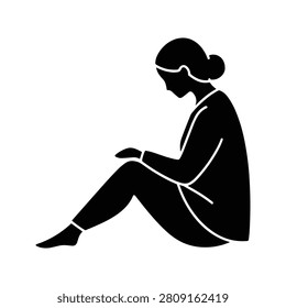 Woman Sitting in Reflective Pose Vector Icon for Mental Health, Mindfulness, Emotional Wellness, and Self Reflection