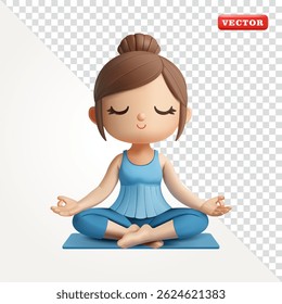 Woman sitting relaxed doing yoga, 3d vector. suitable for health