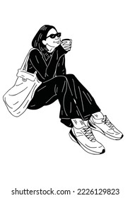 woman sitting and relaxing in the park
draw art illustrations