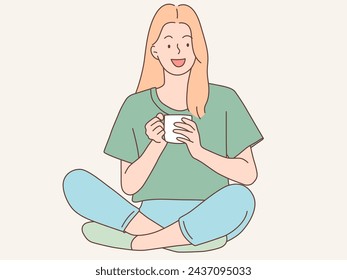 woman sitting relaxing while drinking coffee vector illustration