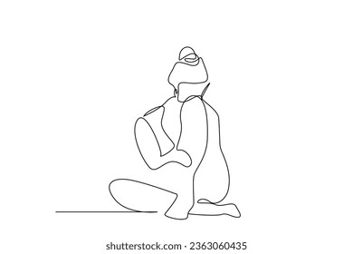 woman sitting sad unhappy line art design